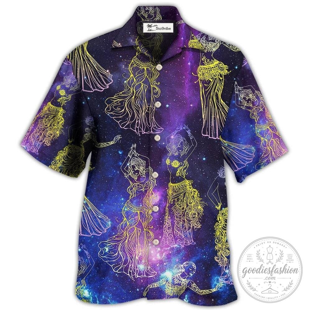Belly Dance Galaxy Pattern Hawaiian Shirt for Women, Cosmic Dancer Aloha Shirt