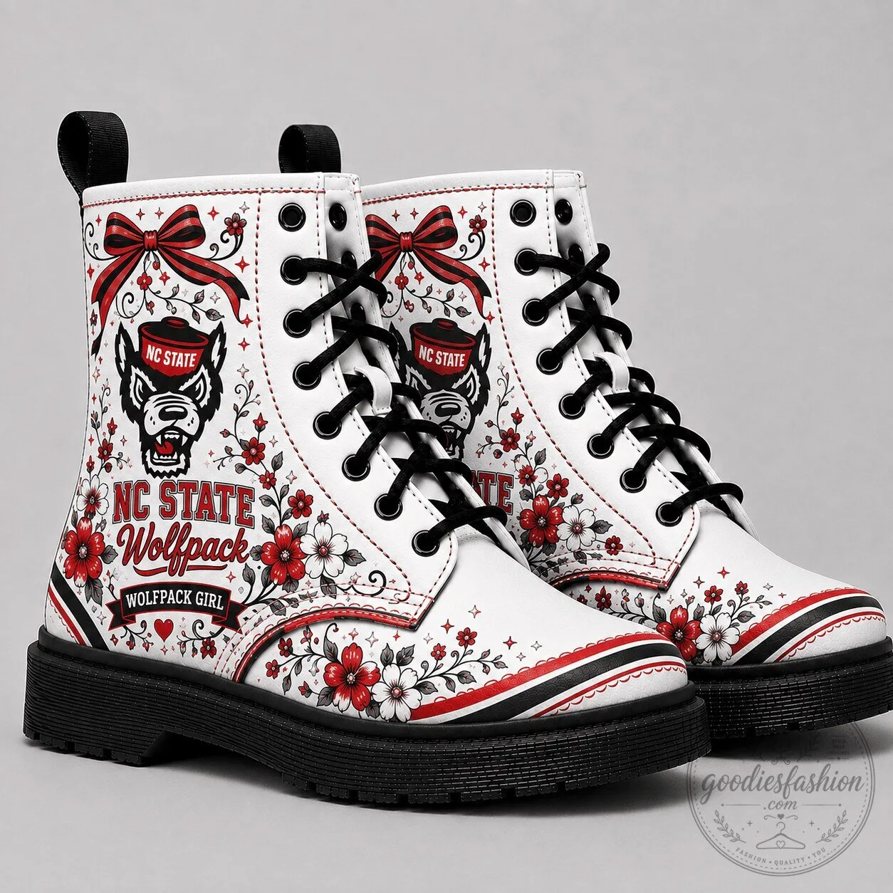 North Carolina State Wolfpack Floral Combat Boots for Women