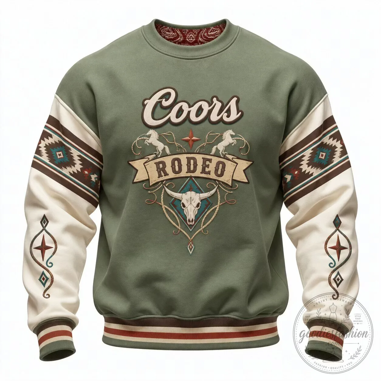 Coors Rodeo Western Cowboy Bull Skull Graphic Sweatshirt