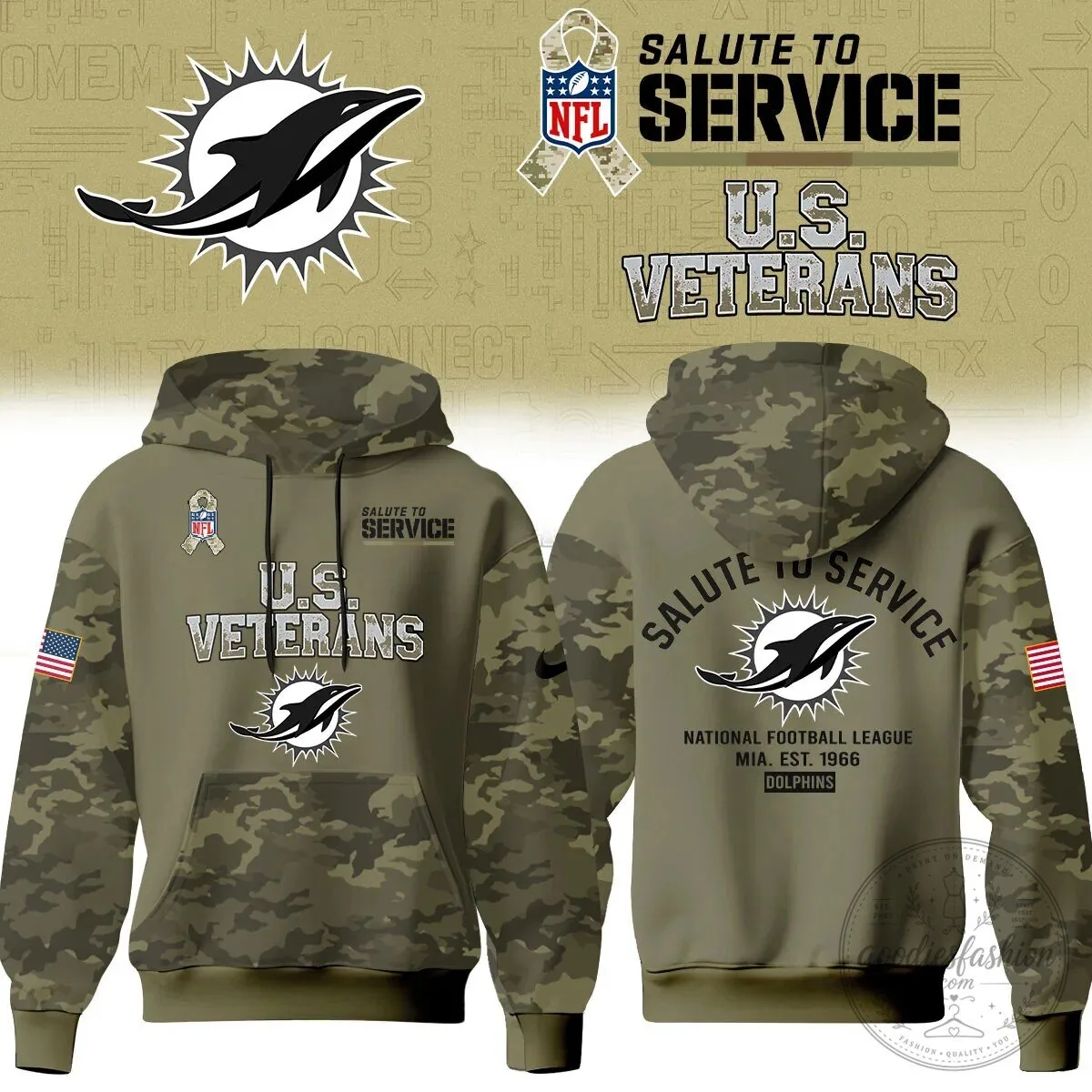 Miami Dolphins Salute To Service United States Veterans Camouflage Hoodie