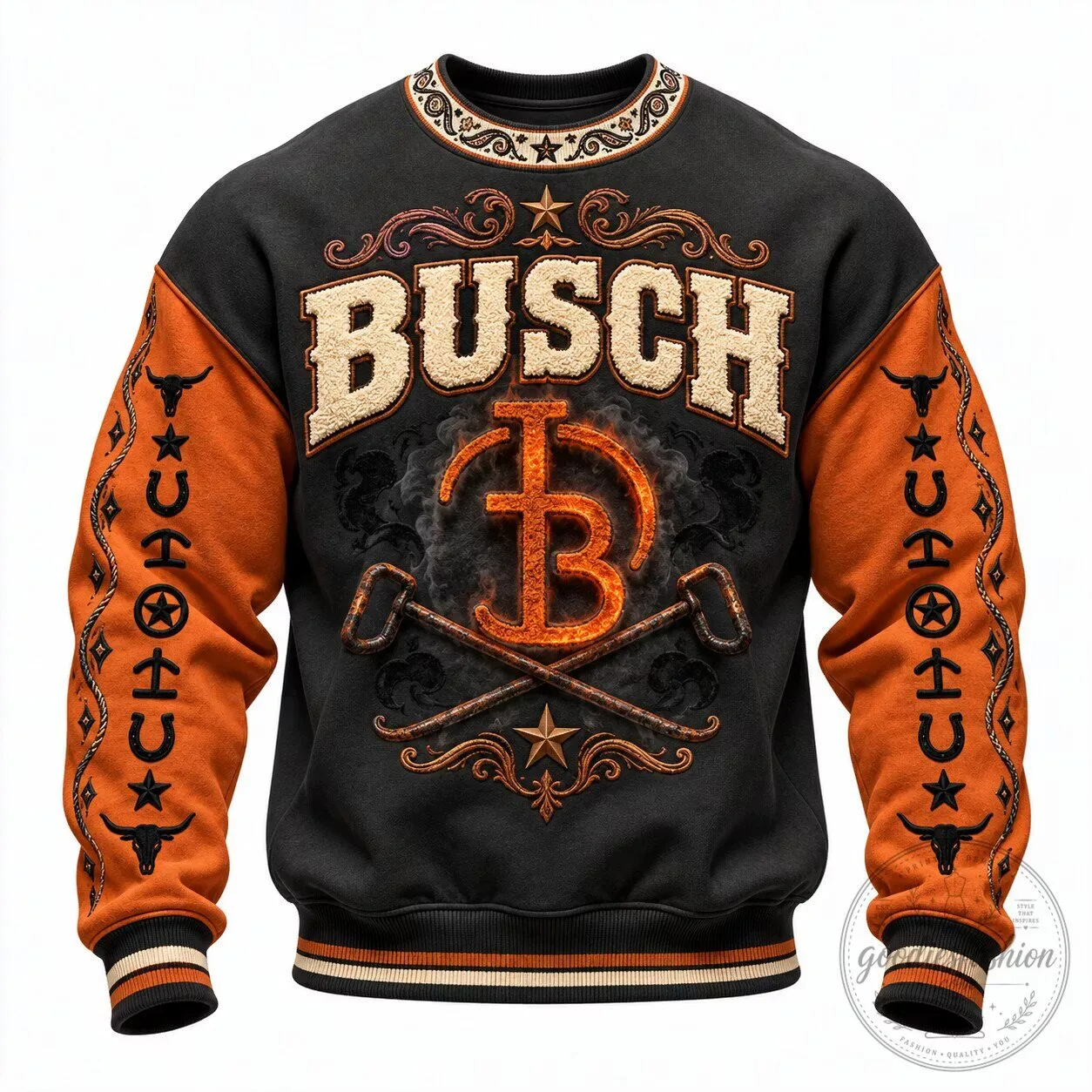 Busch Beer Western Cowboy Style Embroidered Crewneck Sweatshirt