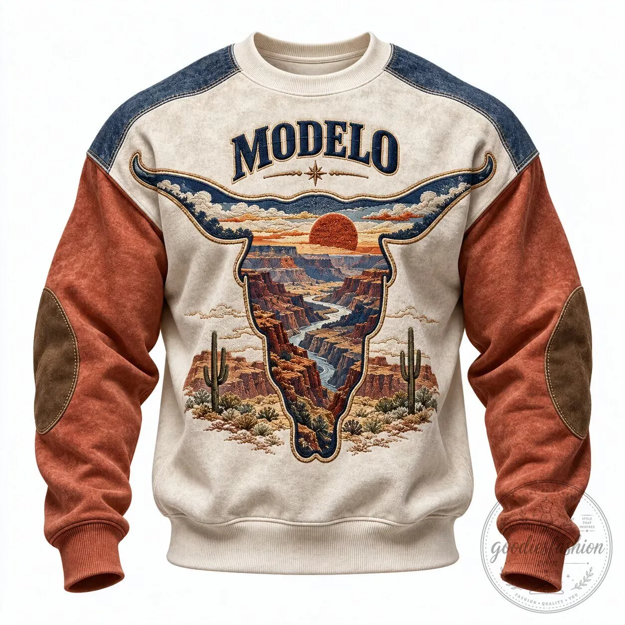Modelo Beer Western Cowboy Bull Skull Grand Canyon Desert Sweatshirt