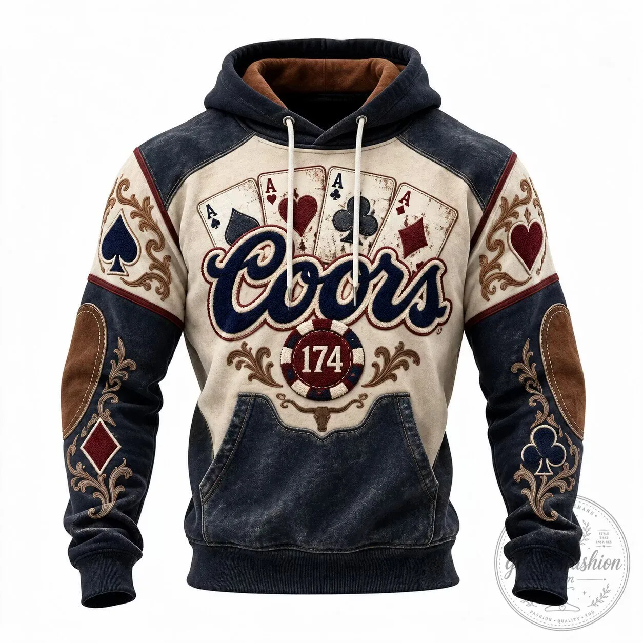 Coors Beer Playing Cards Poker Game Western Cowboy Style Hoodie