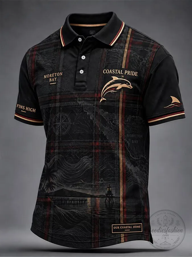 Moreton Bay Coastal Pride Dolphin Fins High Polo Shirt