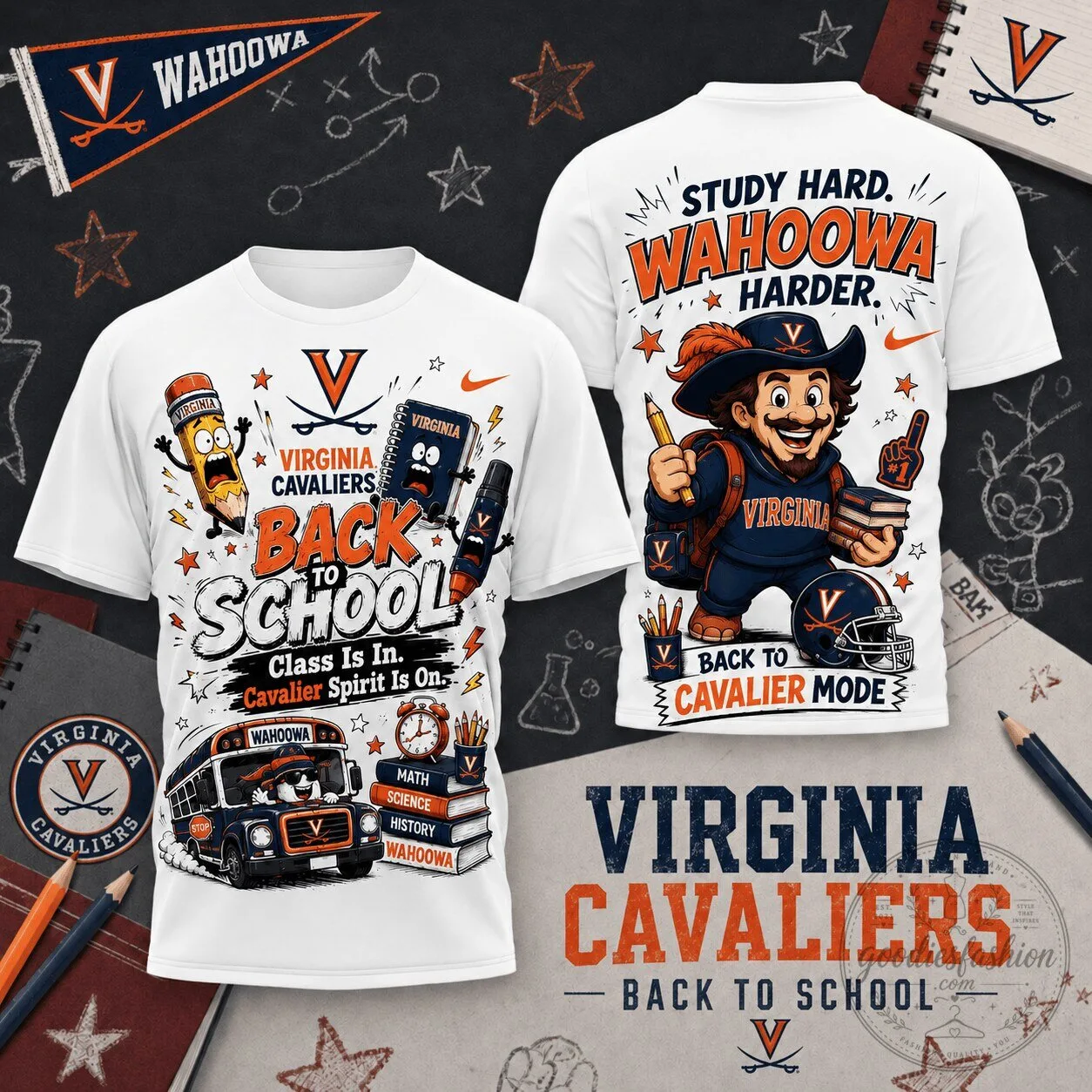 Virginia Cavaliers Back To School Mascot White Graphic T-Shirt
