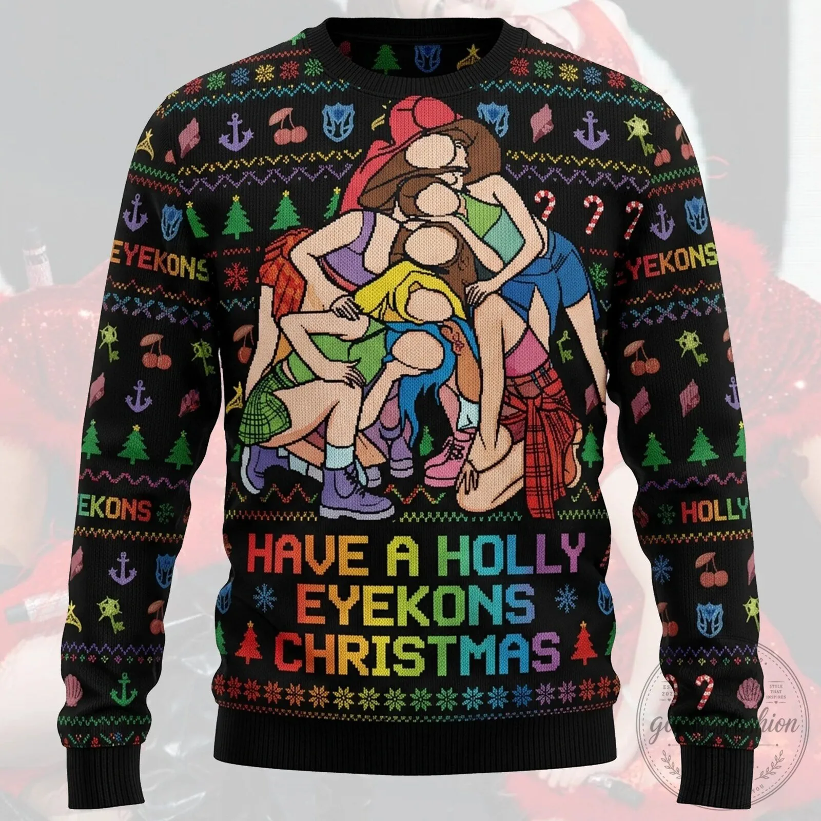 KATSEYE Have A Holly Eyekons Ugly Christmas Sweater 8 KATSEYE Have A Holly Eyekons Ugly Christmas Sweater