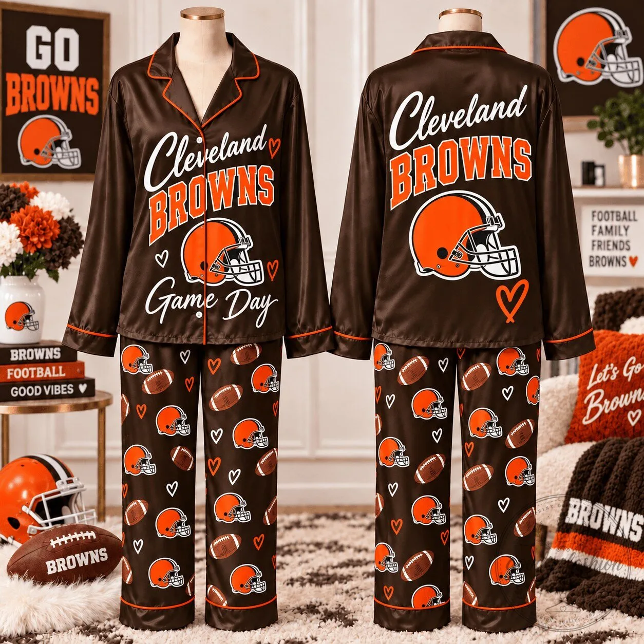 Cleveland Browns Football Game Day Pajamas Set for Women