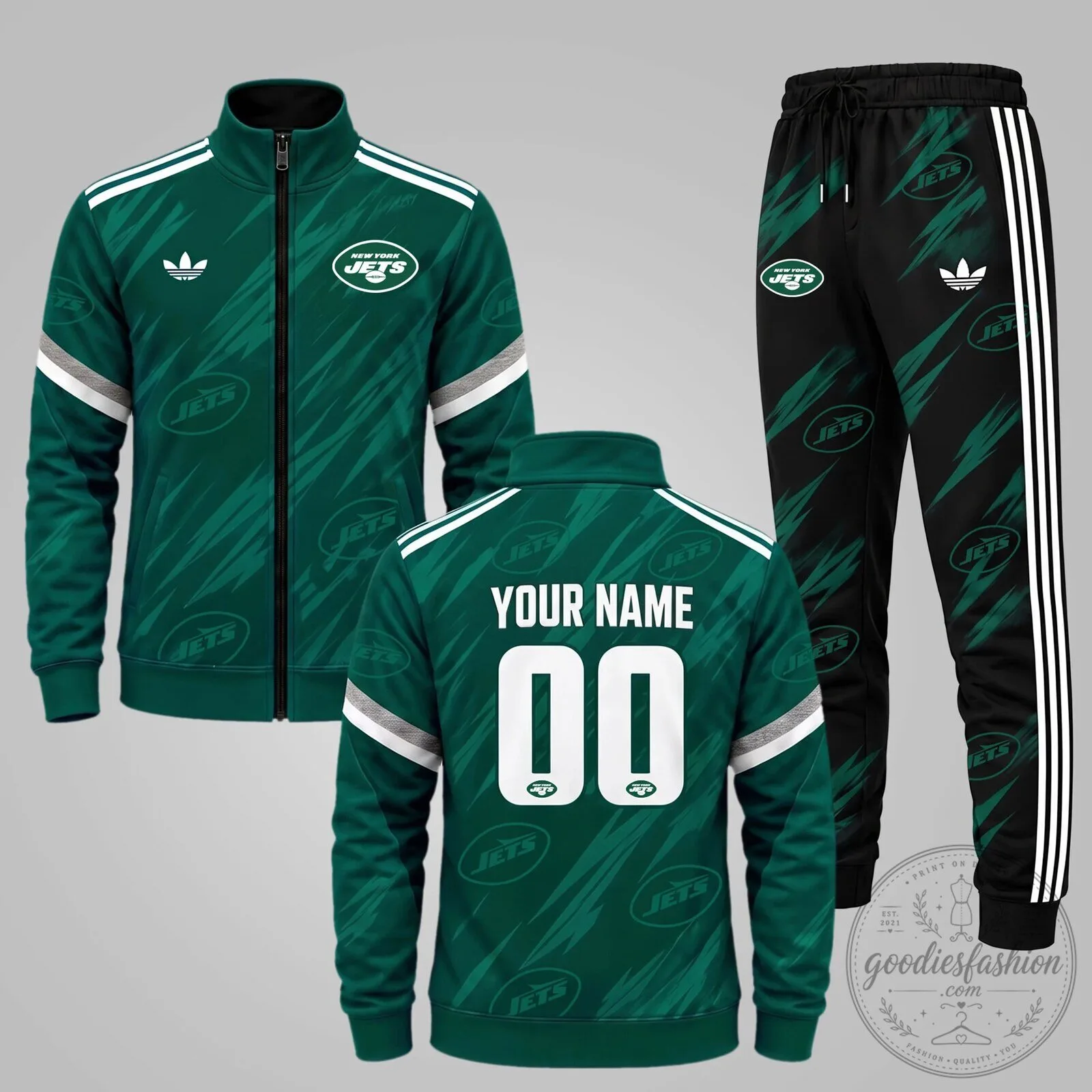 New York Jets NFL Team Personalized Green Tracksuit Jacket and Jogger Pants Set