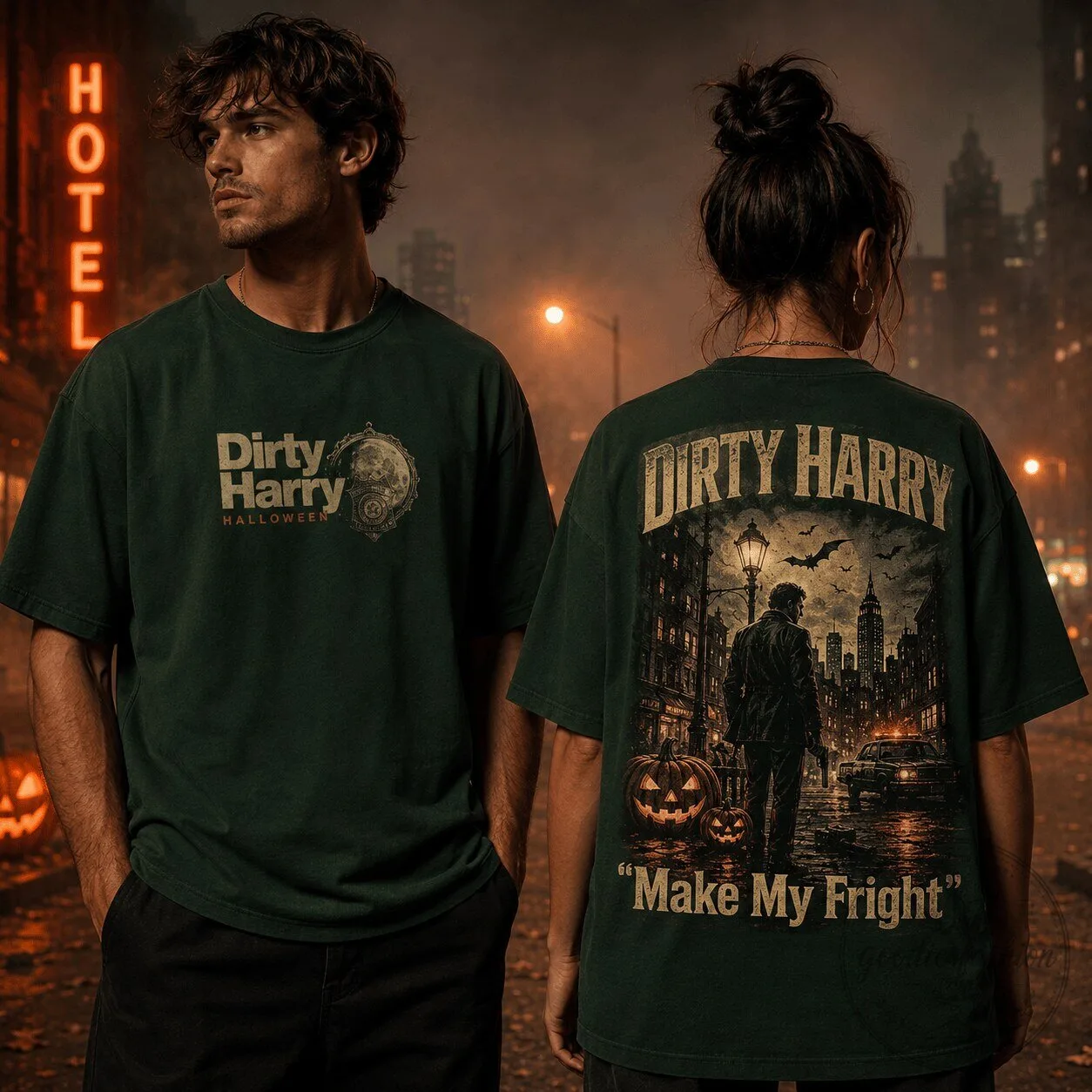 Halloween Pumpkin Dirty Harry City Night T-Shirt for Horror Film Fans