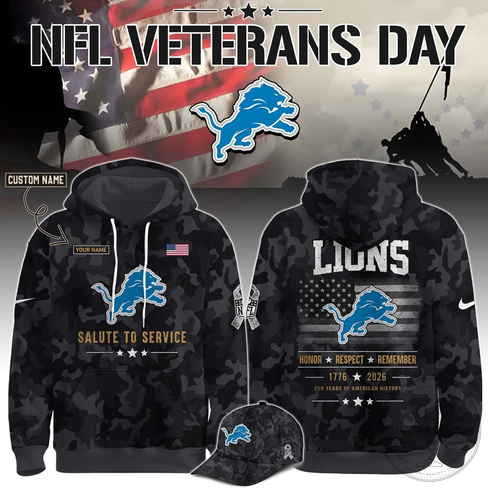 Detroit Lions NFL Veterans Day Salute To Service Camouflage Hoodie