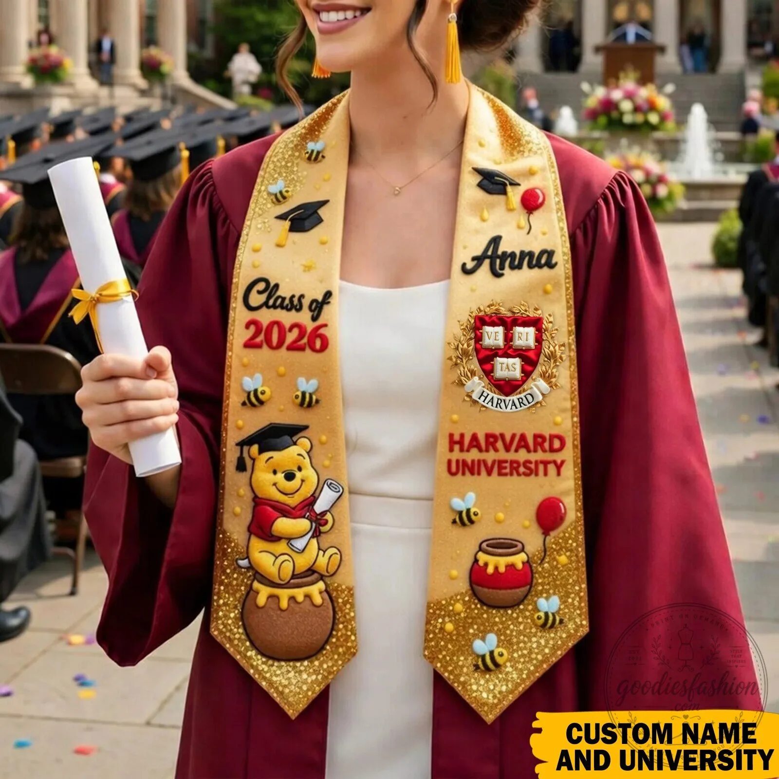 Winnie the Pooh Harvard University Graduation Stole Class of 2026