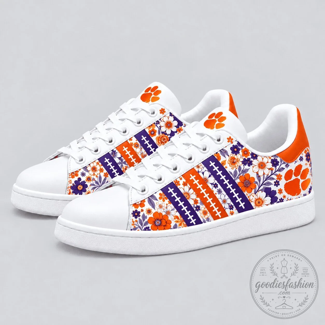 Clemson Football Botanical Floral Pattern Low Top Shoes