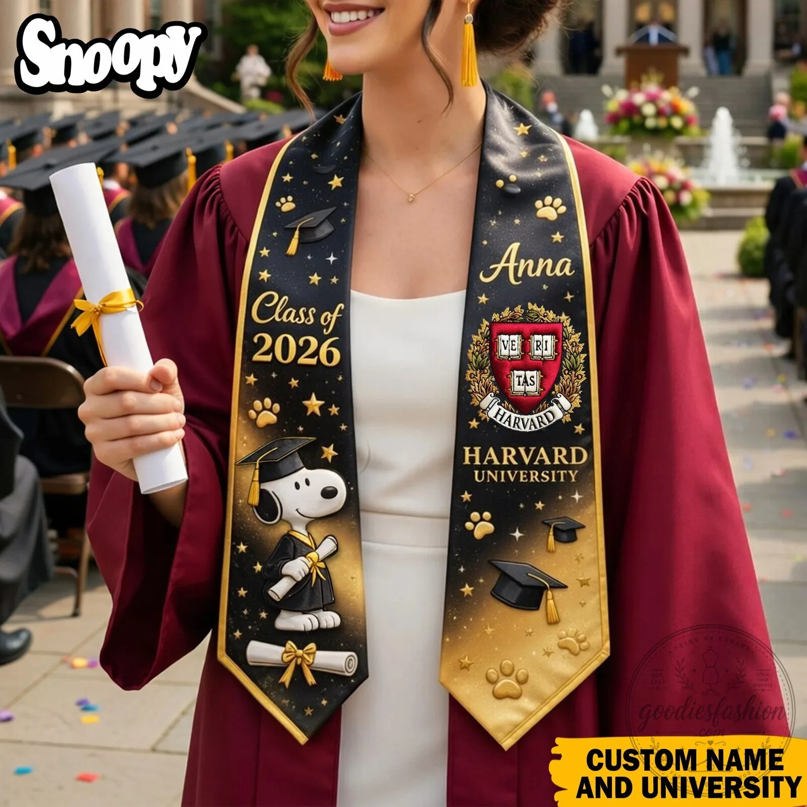 Snoopy Harvard University Personalized Graduation Stole Class of 2026