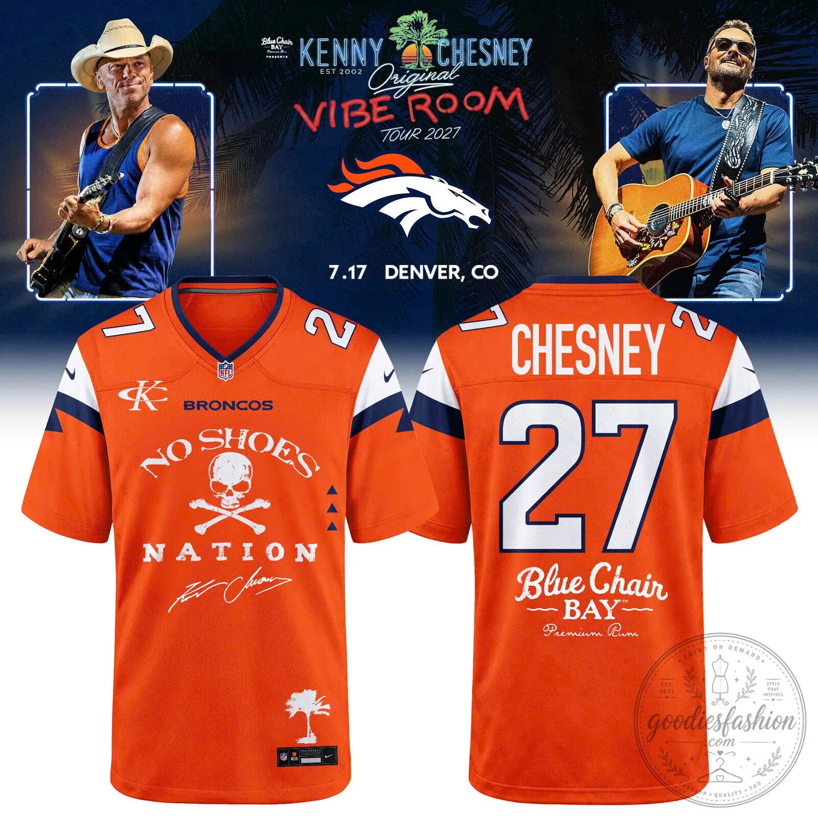 Kenny Chesney No Shoes Nation Denver Broncos Orange Football Jersey
