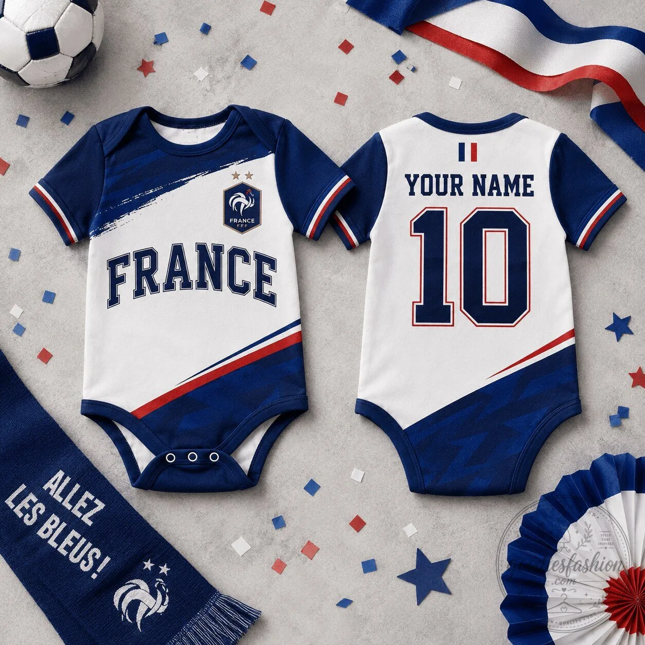 France National Football Team Baby Bodysuit with Custom Name and Number