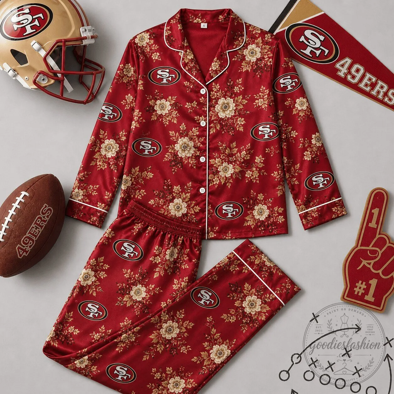San Francisco 49ers Floral Print Women's Pajamas Set