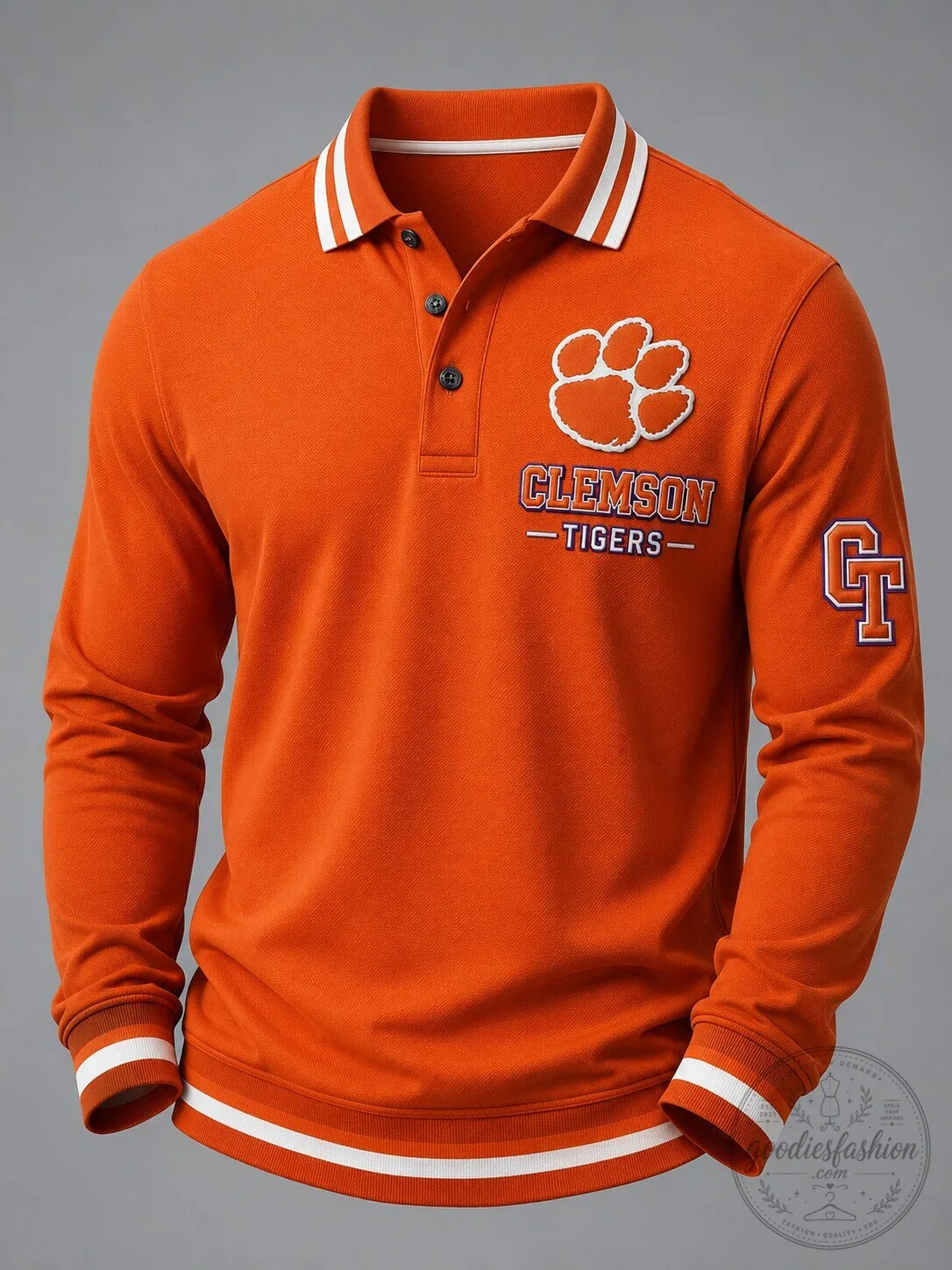 Clemson Tigers Embroidered Orange Long Sleeve Polo Shirt