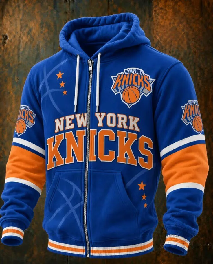 New York Knicks Basketball Team Full-Zip Hoodie for Men