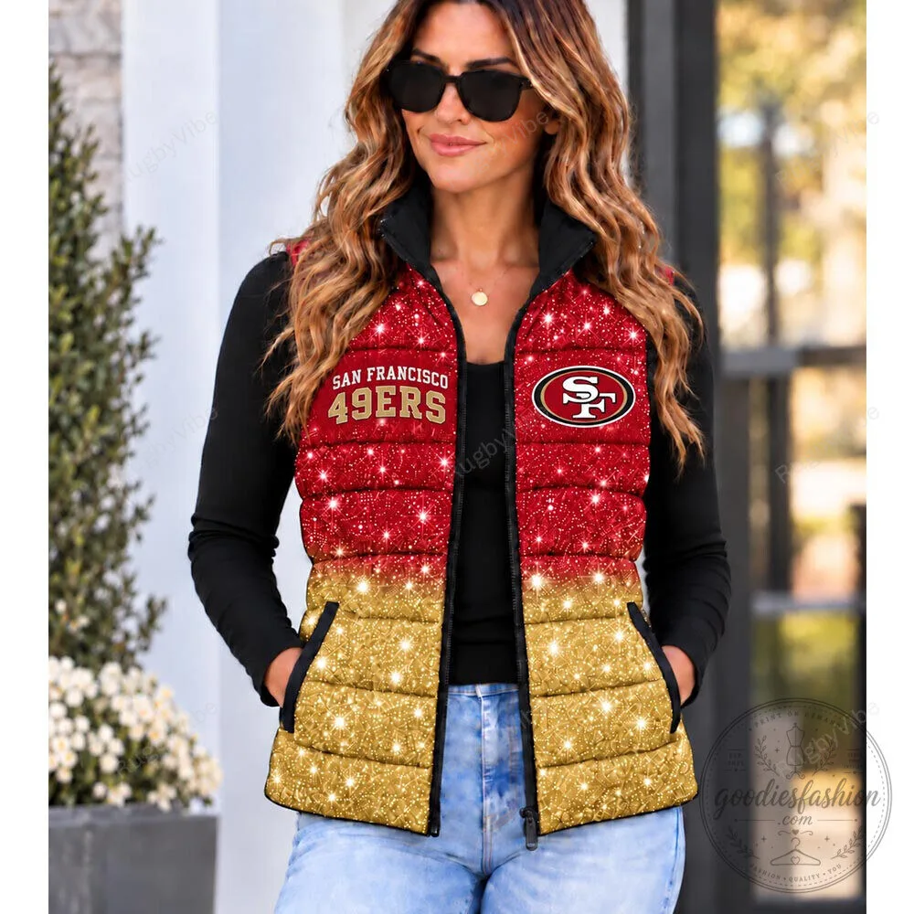 San Francisco 49ers Glitter Ombre Puffer Vest for Women