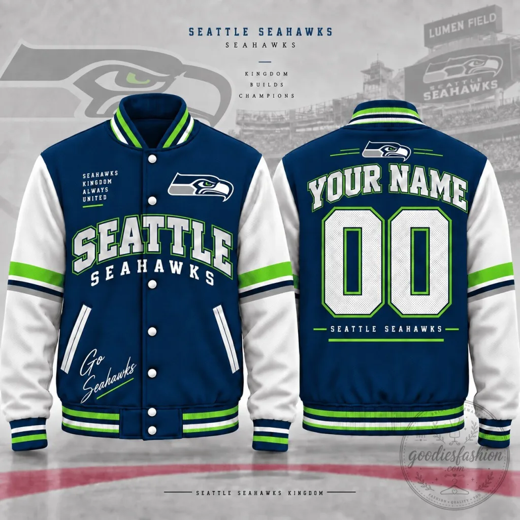 Seattle Seahawks Custom Name and Number Varsity Jacket Seattle Seahawks Custom Name and Number Varsity Jacket