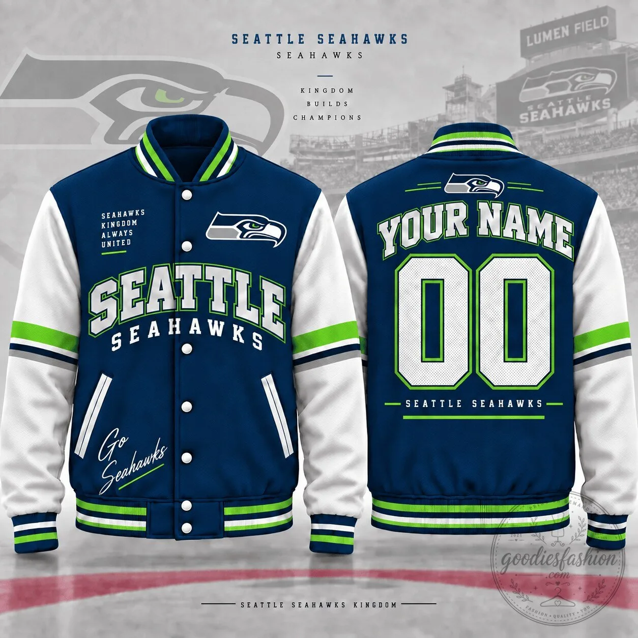 Seattle Seahawks Custom Name and Number Varsity Jacket