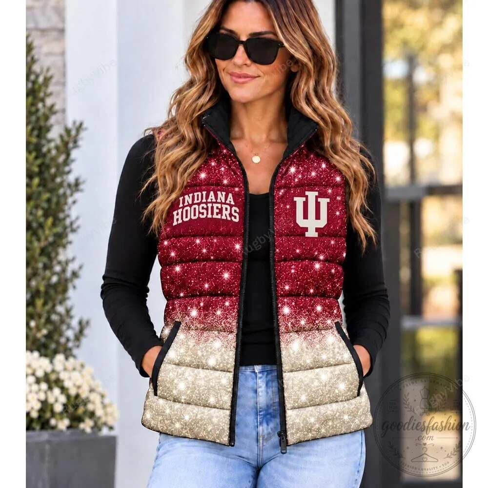 Indiana Hoosiers Glitter Sparkle Ombre Puffer Vest