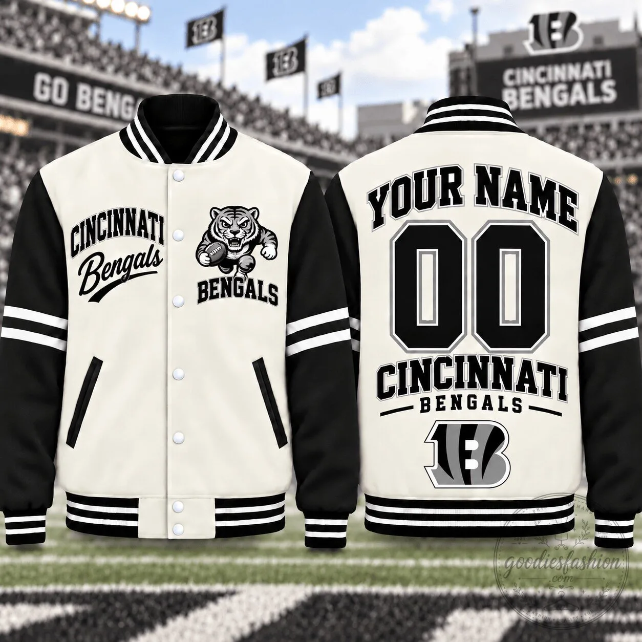 Cincinnati Bengals Personalized Name Number Varsity Jacket