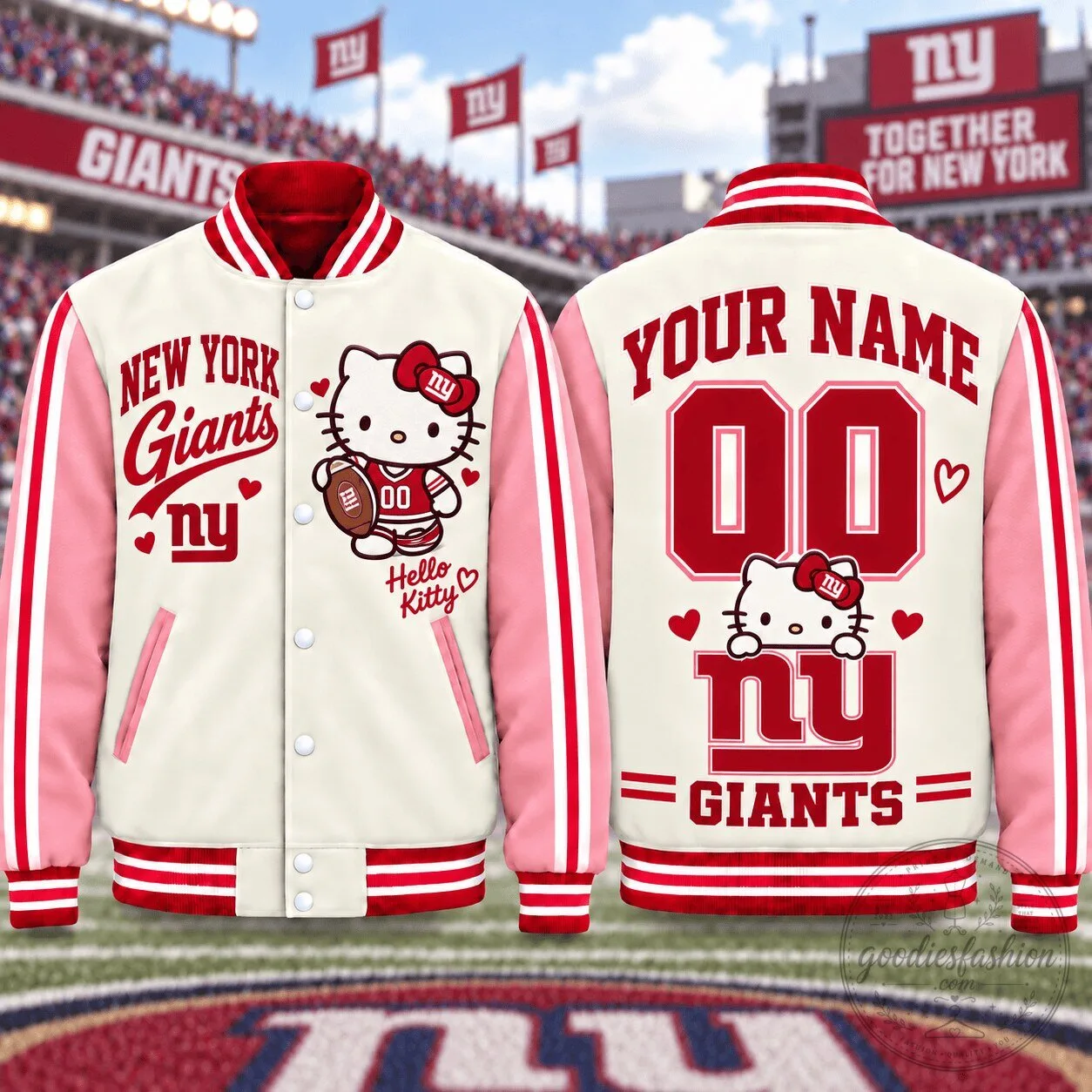 New York Giants Hello Kitty Personalized Varsity Jacket