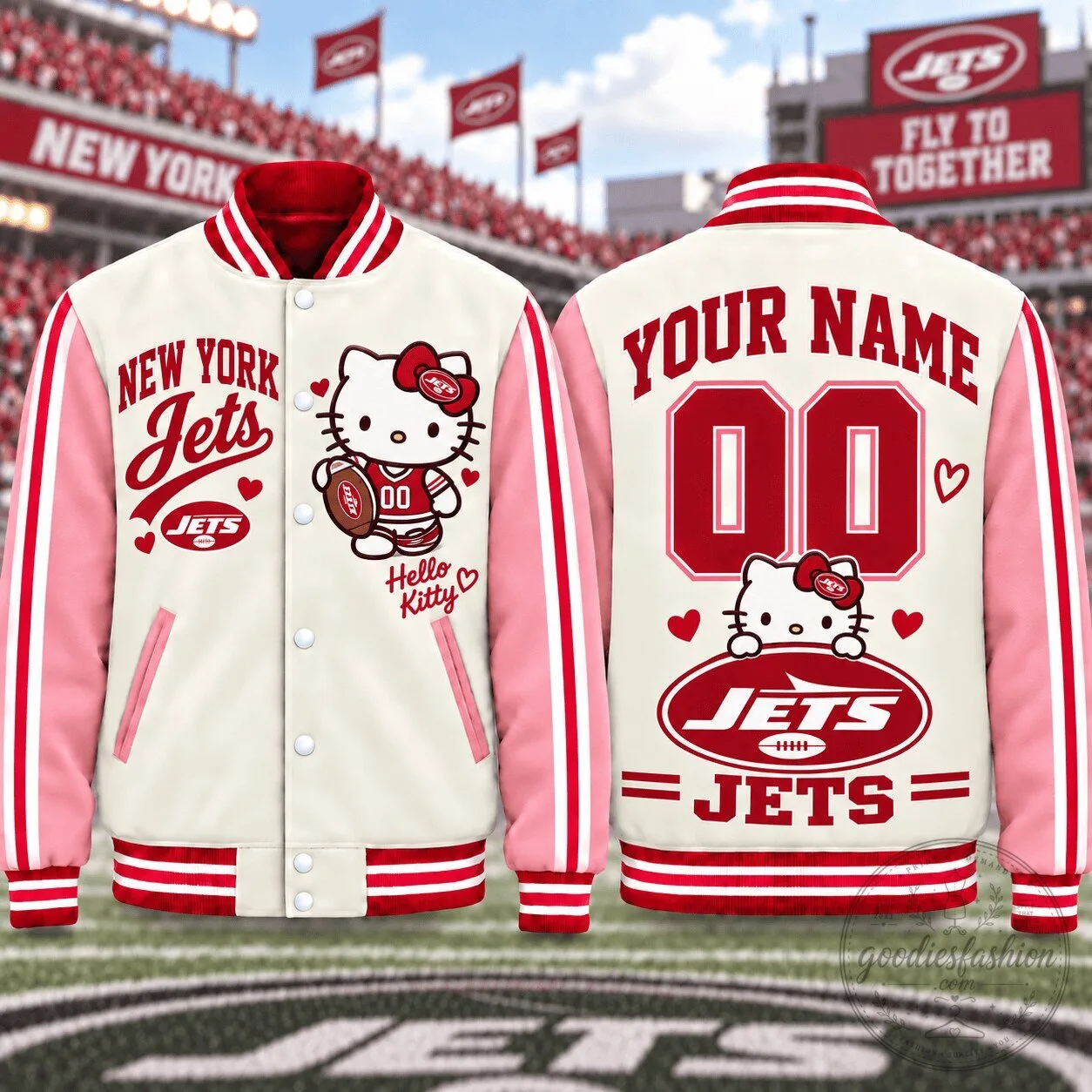 New York Jets Hello Kitty Personalized Varsity Jacket