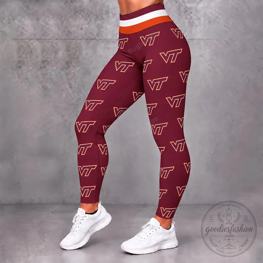 Virginia Tech Hokies Patterned Maroon and Orange Athletic Leggings