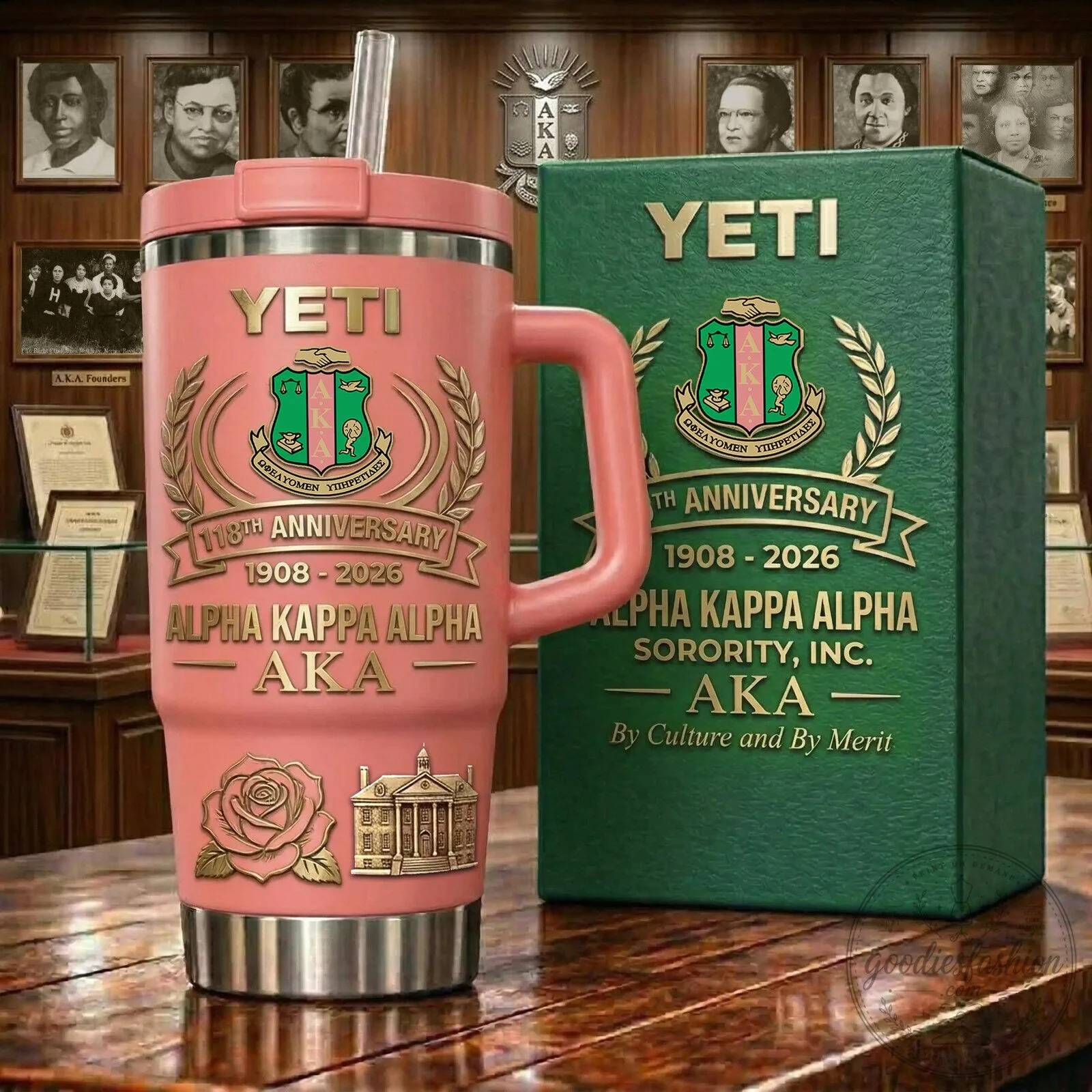 Alpha Kappa Alpha Sorority Incorporated 118th Anniversary Pink Handle Tumbler