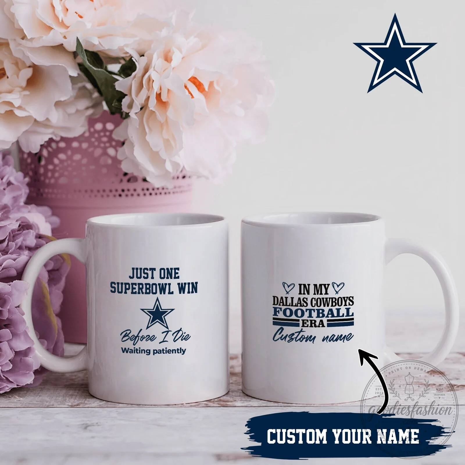 Dallas Cowboys Football Era Custom Name Super Bowl Fan White Coffee Mug