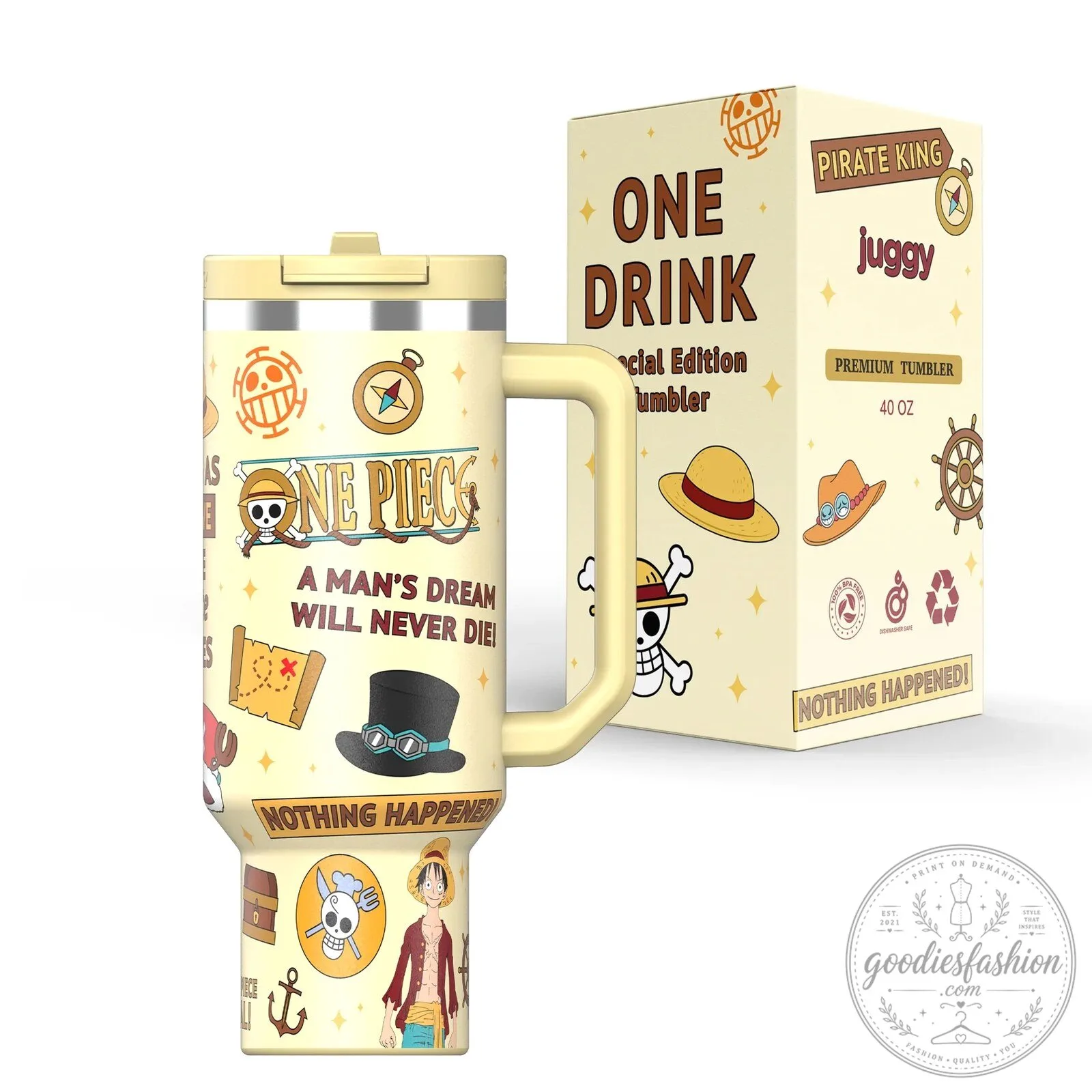 One Piece Anime Straw Hat Pirates Insulated Stainless Steel Tumbler with Handle