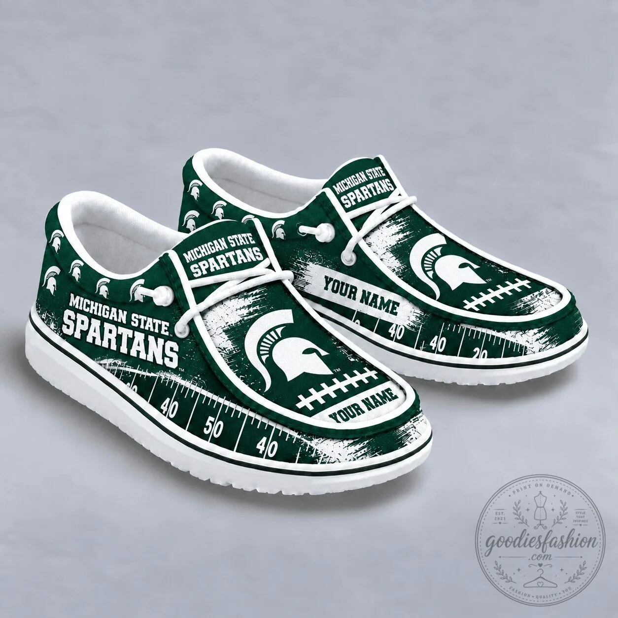 Michigan State Spartans Football Field Custom Name Loafer Shoes