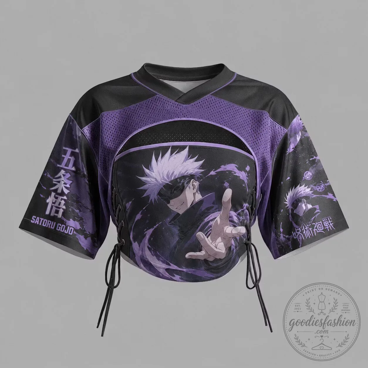 Jujutsu Kaisen Satoru Gojo Anime Purple Cropped Short Sleeve Jersey