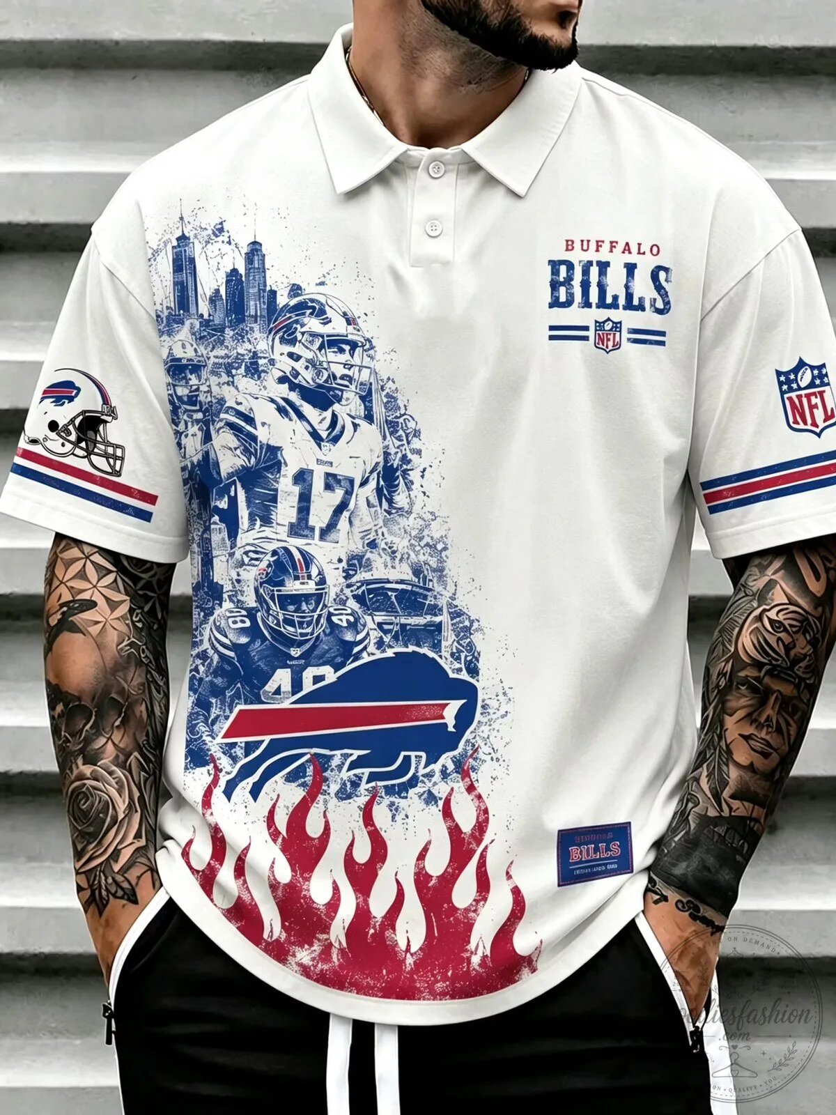 Buffalo Bills Football Team NFL Logo White Polo Shirt for Men 2 Buffalo Bills Football Team NFL Logo White Polo Shirt for Men