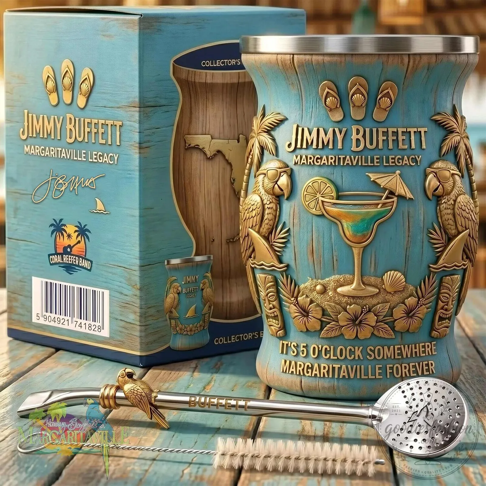 Jimmy Buffett Margaritaville Legacy It's 5 O'Clock Somewhere Yerba Mate Cup Set