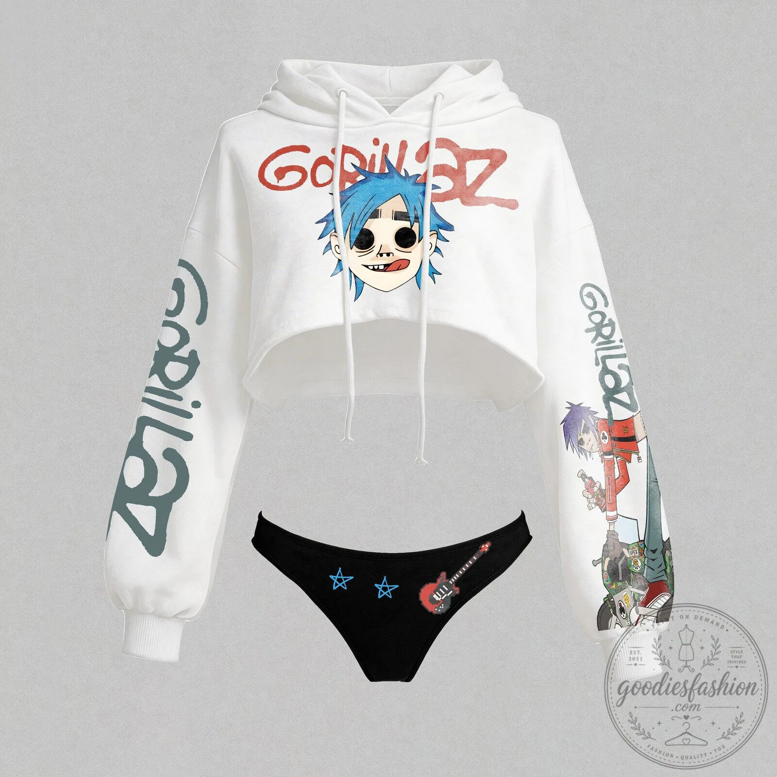Gorillaz Noodle Character White Cropped Hoodie