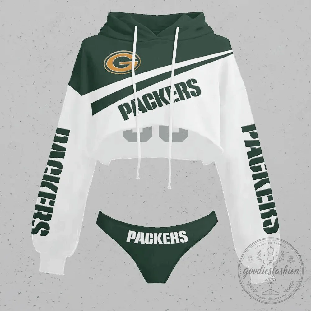 Cropped Hoodie and Panty Set for Women - Green Bay Packers