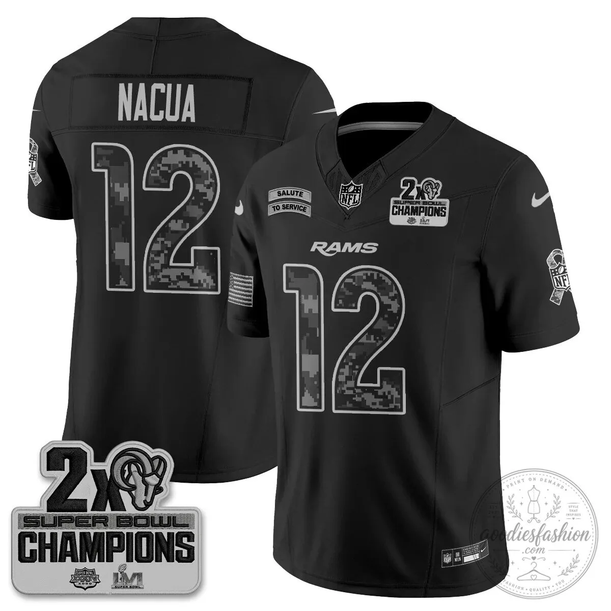 Los Angeles Rams Puka Nacua Number 12 Salute To Service Football Jersey