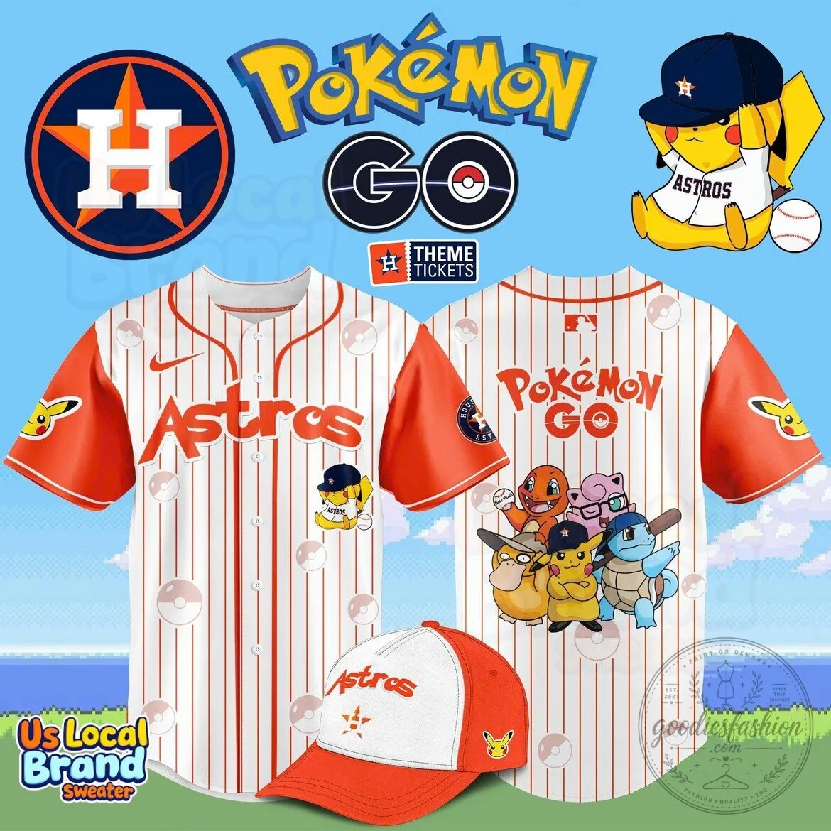 Houston Astros Baseball Team Pokemon Go Night Striped Jersey