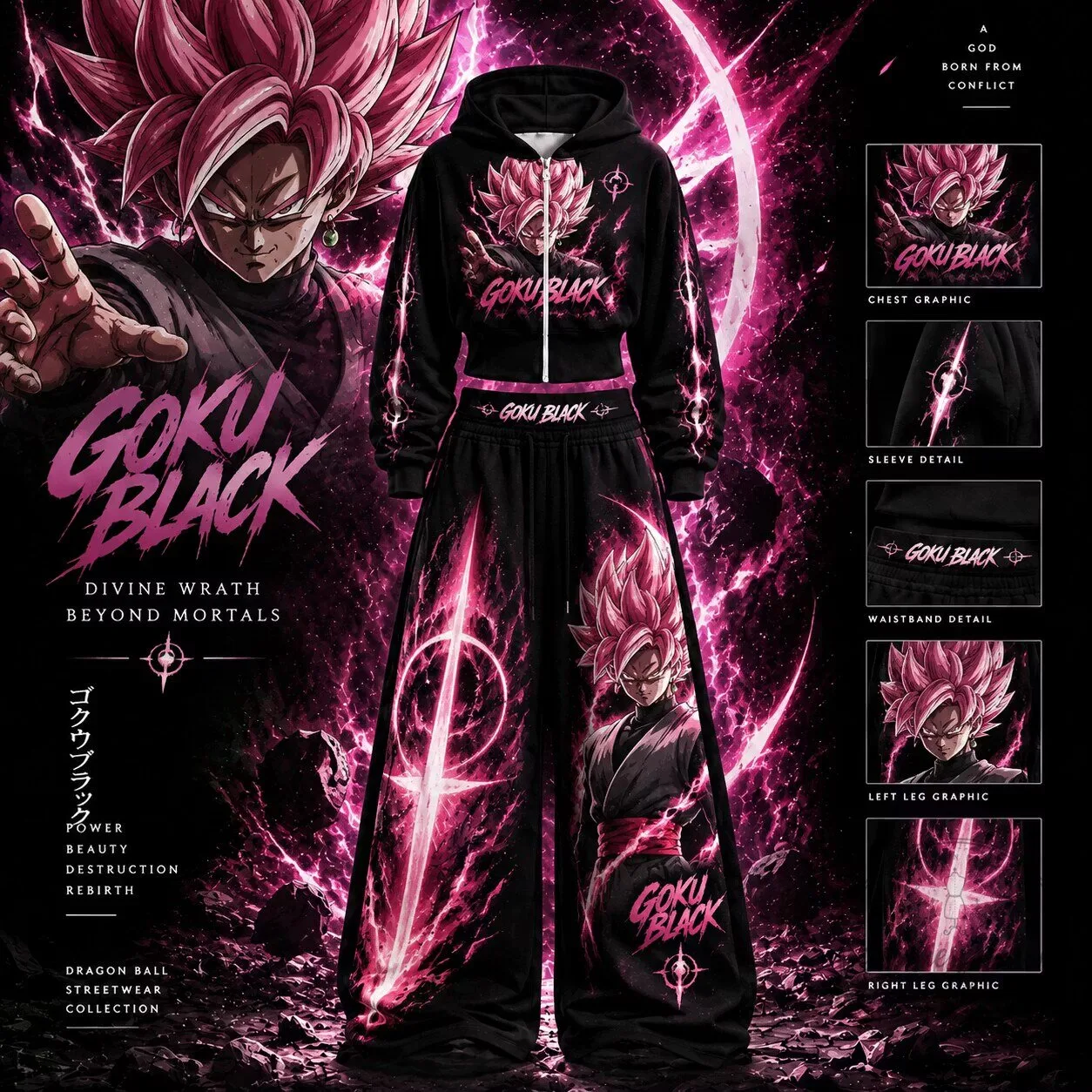 Dragon Ball Super Goku Black Rose Super Saiyan God Hoodie and Pants Set