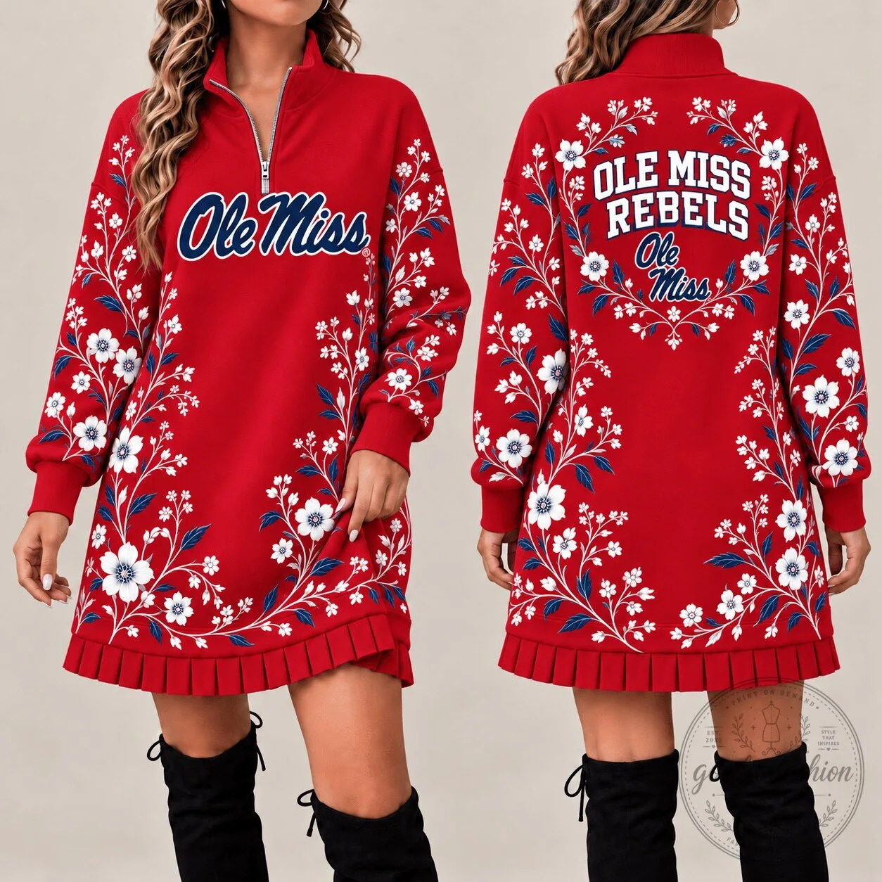 Ole Miss Rebels Floral Quarter Zip Sweatshirt Dress