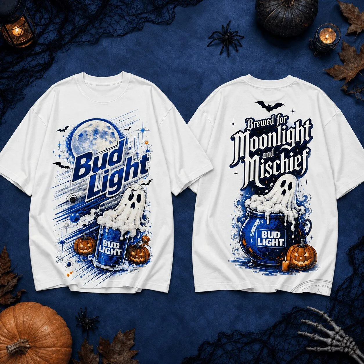 Bud Light Moonlight Mischief Halloween Ghost Pumpkin T-Shirt