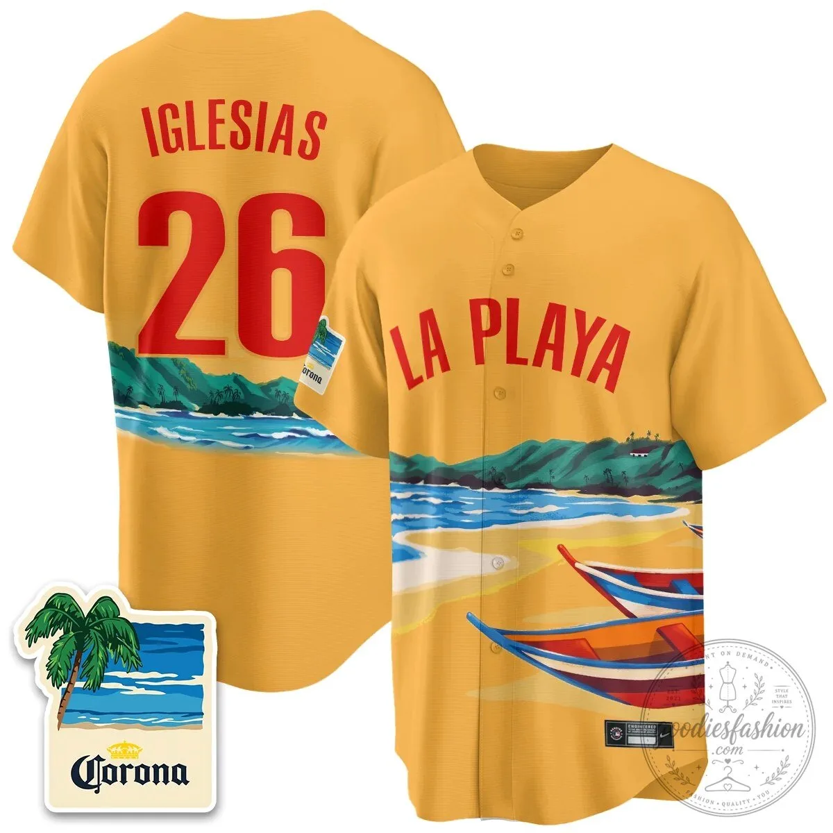 La Playa Beach Themed Baseball Jersey with Iglesias 26 Print