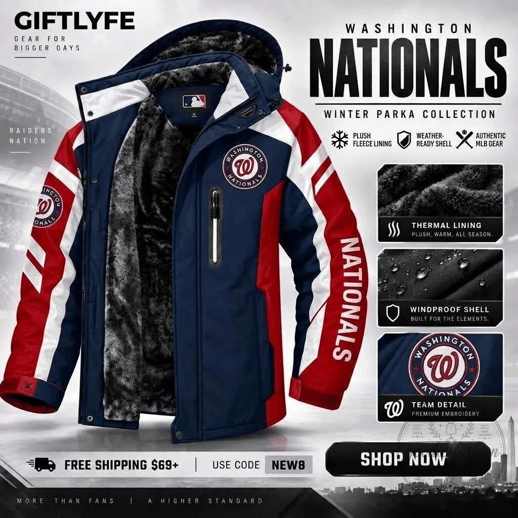 Washington Nationals MLB Team Detail Premium Embroidery Winter Parka Jacket