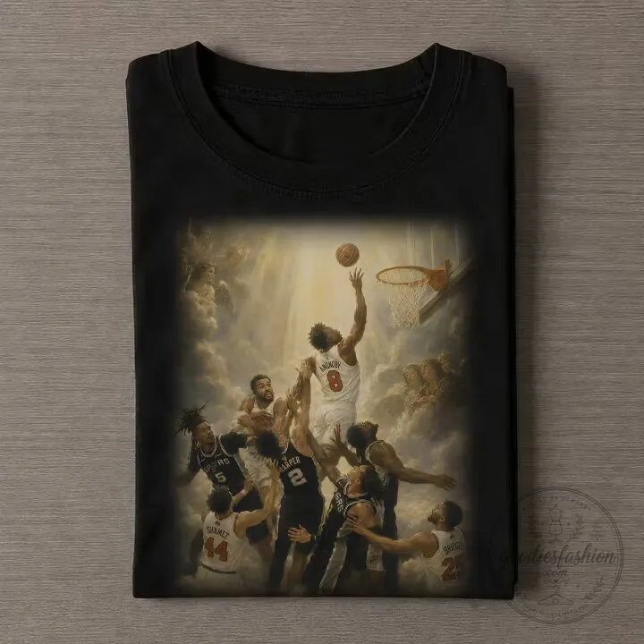 Basketball Players Heaven Painting Art Graphic Print Black T-Shirt