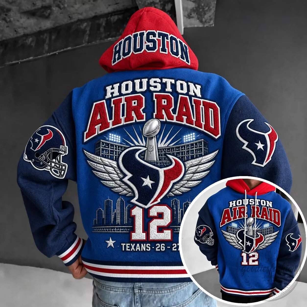 Houston Texans Air Raid Football Team Blue and Red Hoodie