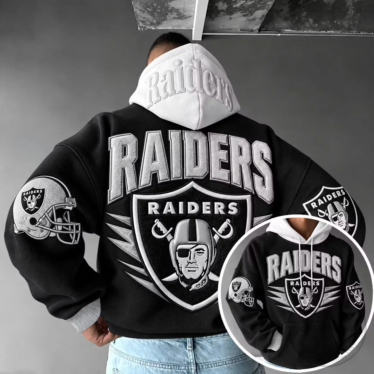 Las Vegas Raiders Football Team Embroidered Black Hoodie