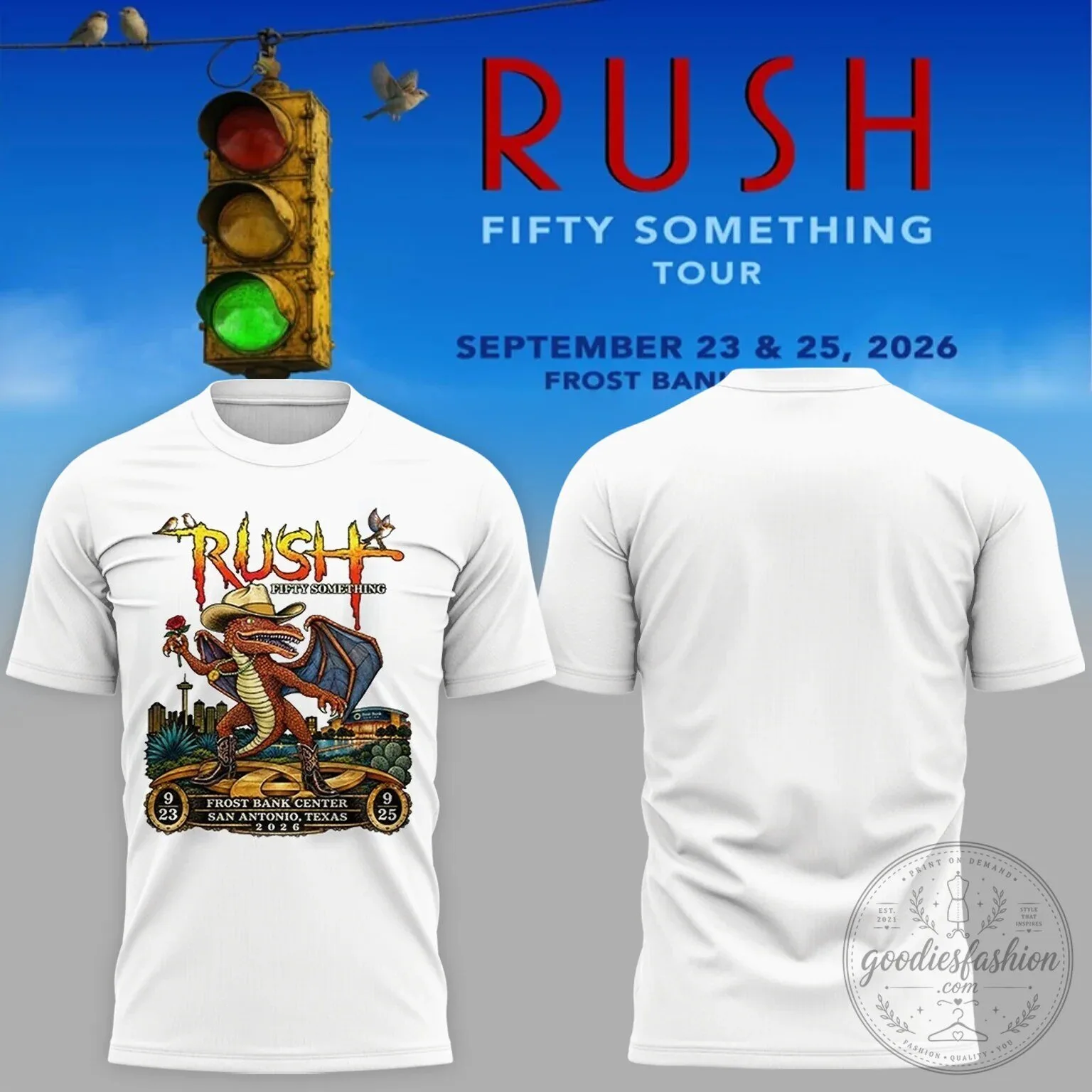 Rush Band San Antonio Texas Fifty Something Tour 2026 Concert T-Shirt